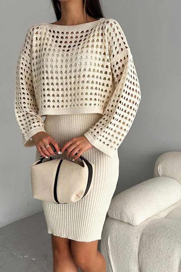 Delikli Elbise Alt Üst Takım Triko