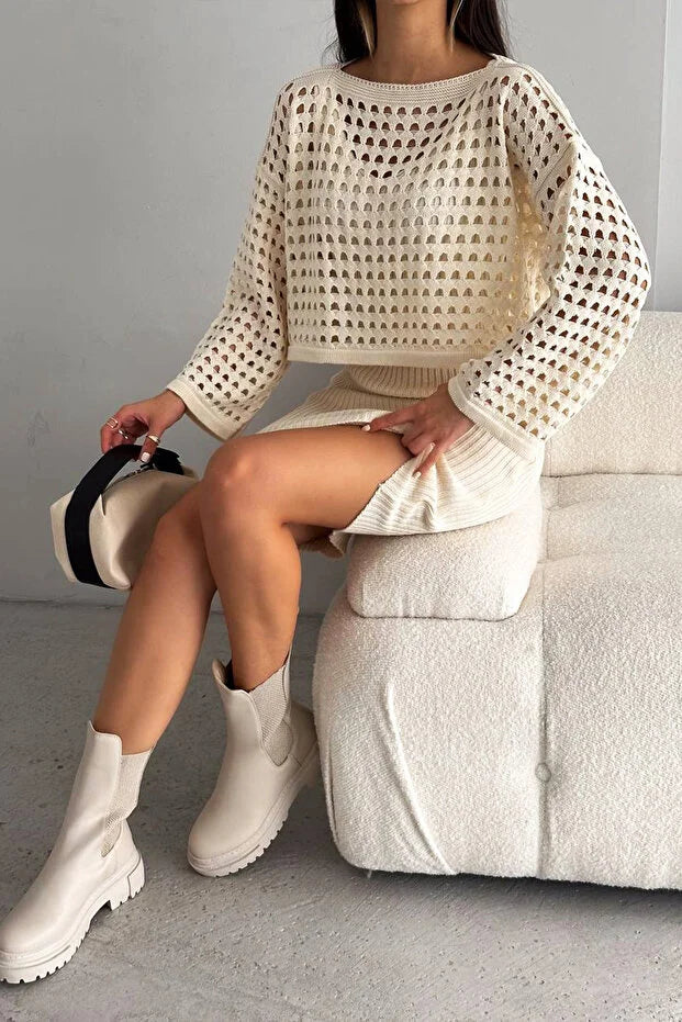 Delikli Elbise Alt Üst Takım Triko