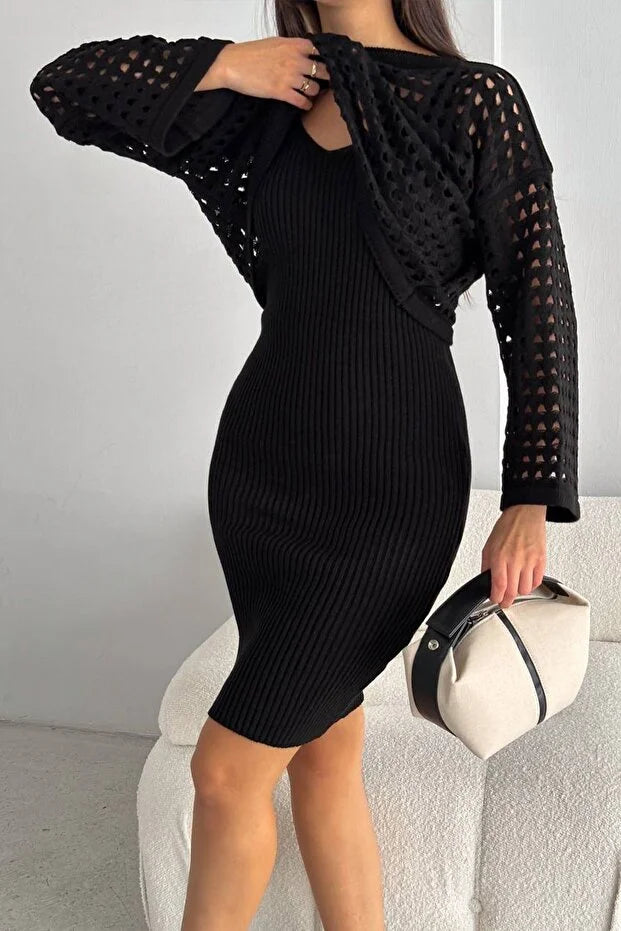 Delikli Elbise Alt Üst Takım Triko