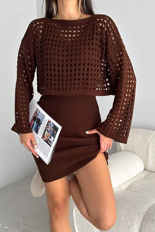 Delikli Elbise Alt Üst Takım Triko